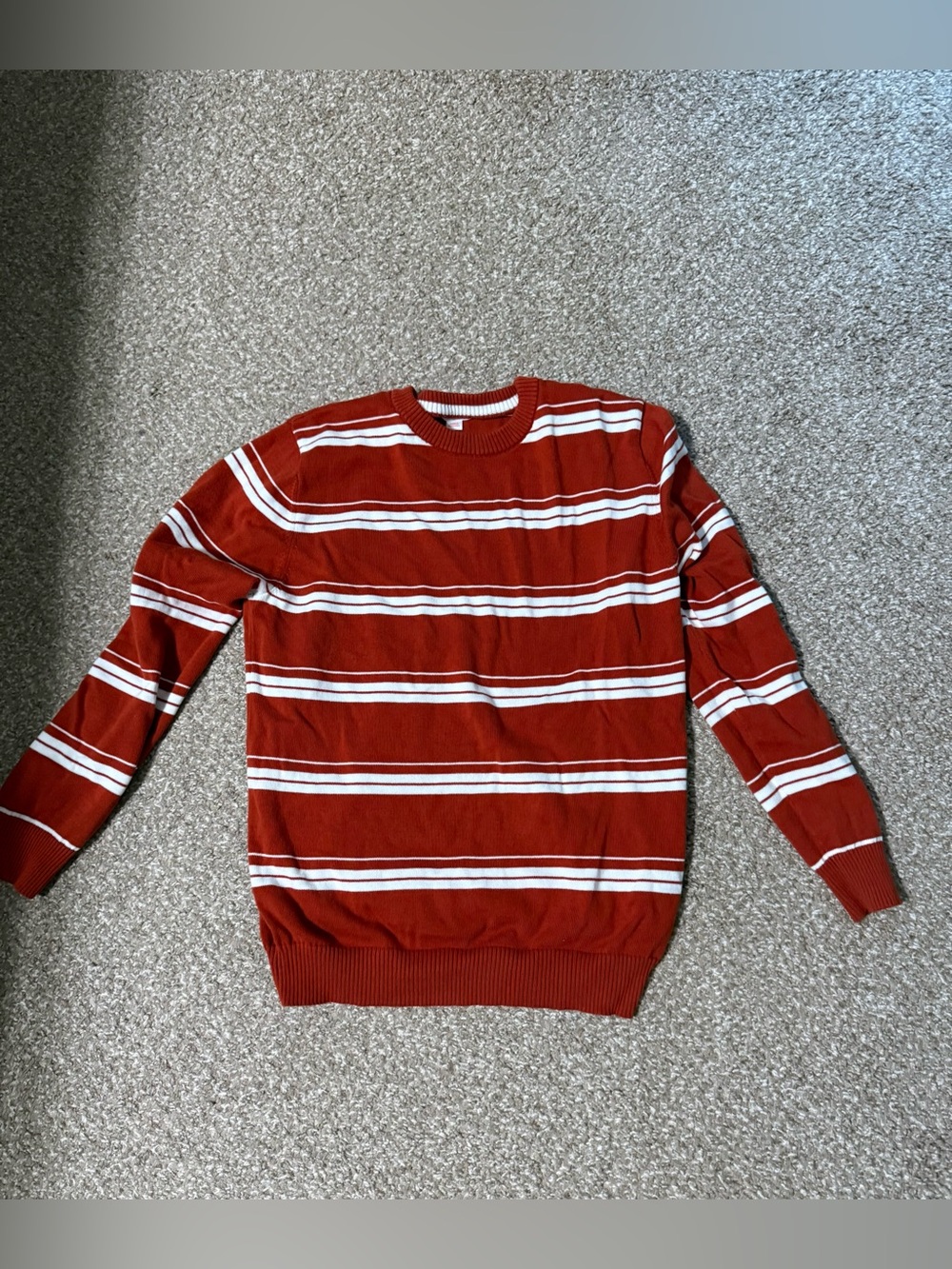 Cat & Jack Rust Red and White Striped Crewneck Sweater